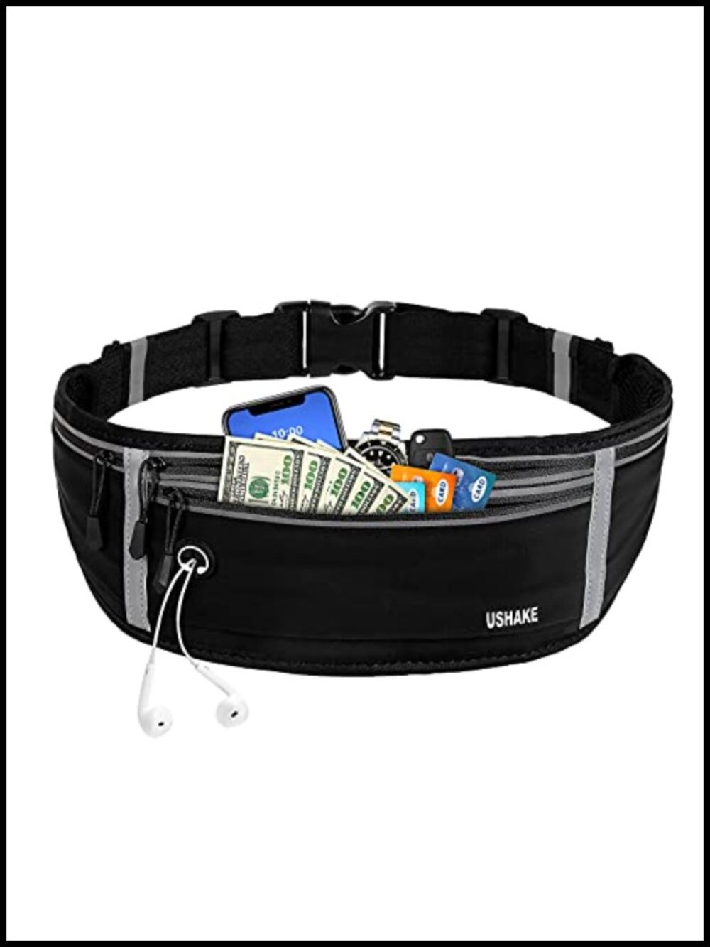 Slim Running Belt Water Resistant Nylon Waist Pack with Reflective Strips